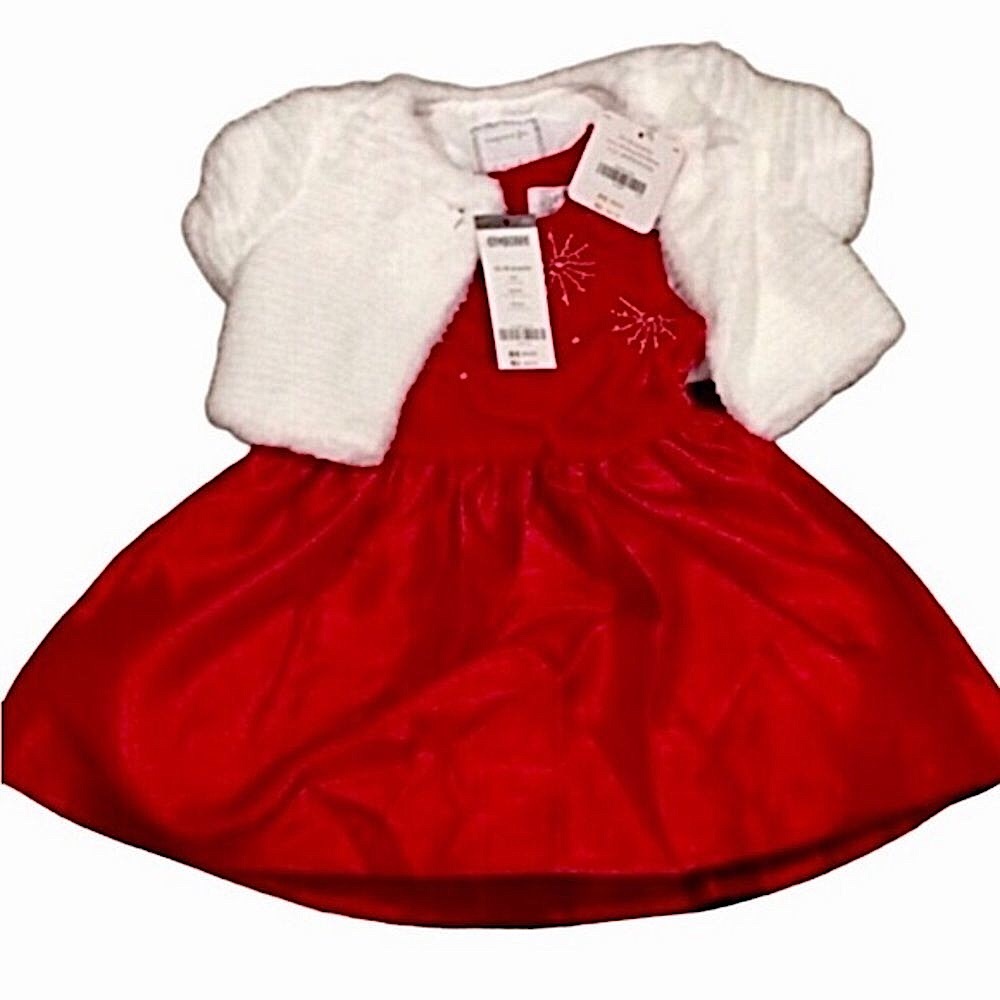 Red Velvet Party Dress White Faux Fur Shrug & Bow - Picture 5 of 14